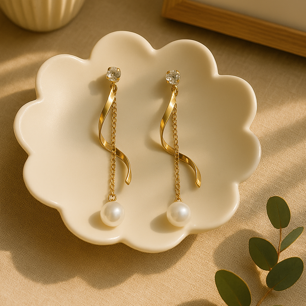 Pearl Drop Earrings - Golden